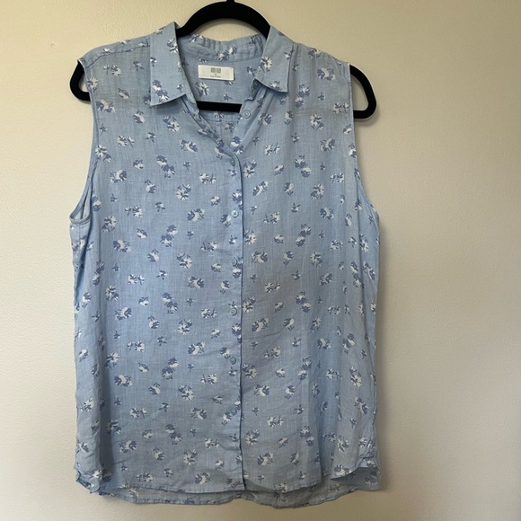 Uniqlo linen Floral Sleeveless Button-Up Blouse - Picture 3 of 10